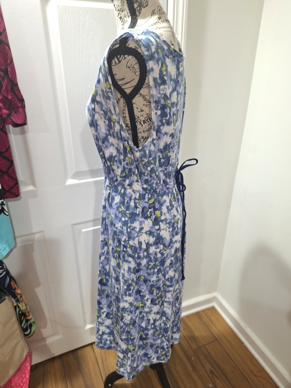 Eddie Bauer Blue Lavender Floral Tie-Waist Midi Dress